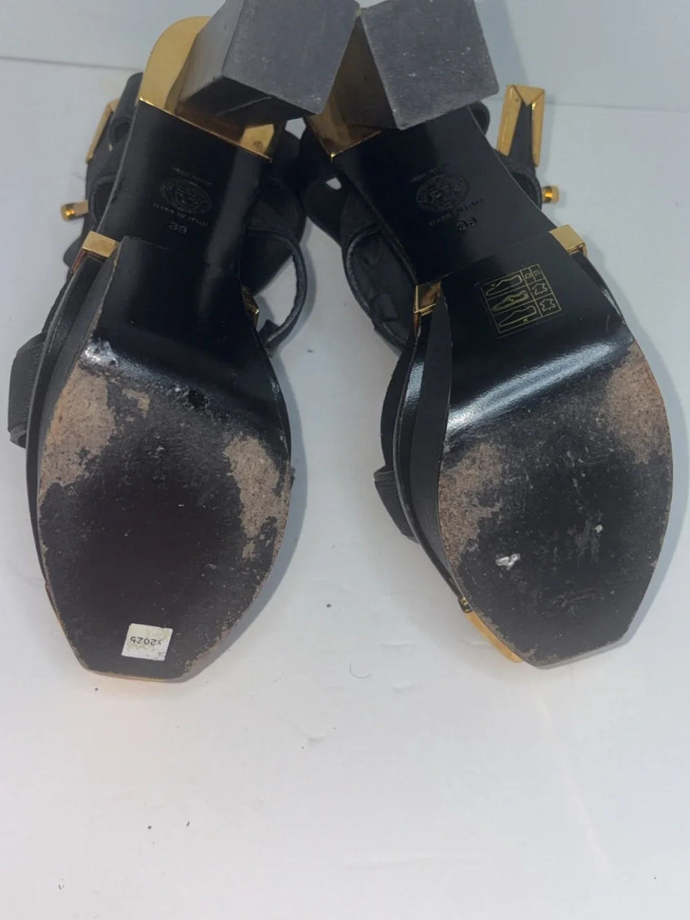 Versace Black Platform Heels with Gold Medusa Plaques